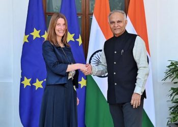 Helena Konig DSG, EEAS with Sanjay Verma Secretary of External Affairs (West) for the fourth India-EU strategic partnership review meeting 2023  (Image: SanjayVermaIFS/Twitter)