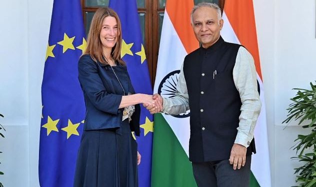Helena Konig DSG, EEAS with Sanjay Verma Secretary of External Affairs (West) for the fourth India-EU strategic partnership review meeting 2023  (Image: SanjayVermaIFS/Twitter)