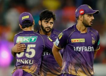 KKR beat Sunrisers by five runs Hyderabad: Kolkata Knight Riders beat Sunrisers Hyderabad by five runs in the IPL here Thursday. KKR scored 171 for nine with Rinku Singh smashing 46 off 35 balls. Sunrisers were on course for victory but ended up short with 166 for eight in 20 overs. Brief scores: KKR 171/9 in 20 overs (Rinku Singh 46, Nitish Rana 42; Marco Jansen 2/24). SRH 166/8 in 20 overs (Aiden Markram 41; Shardul Thakur 2/23). PTI IPL, KKR, SRH