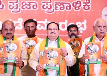 BJP presents its election manifesto for the Karnataka Assembly Polls 2023 (Image: Twitter: JPNadda/Twitter)