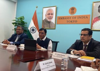 Mansukh Mandaviya interacts with members of the Japan Pharmaceutical Manufacturers Association (JPMA) at the Indian Embassy in Tokyo (Image: mansukhmandviya/Twitter)