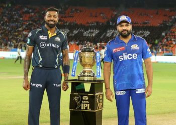 Hardik Pandya and Rohit Sharma at the toss of IPL 2023 Qualifier 2 between Gujarat Titans and Mumbai Indians (Image: iplt20.com)