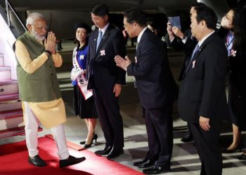 PM Narendra Modi being welcomed on his arrival in Japan for G7 and Qaud summits (Image: NarendraModi/Twitter)