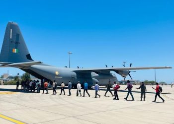 IAF's C-130J aircraft at Jeddah, Saudi Arabia carrying out Operation Kaveri (Image: MEAIndia/Twitter)