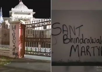 Shri Swaminarayan Mandir defaced by pro-khalistani elements (Image: Twitter)