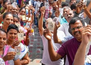 Voters outside polling booth in Karnataka