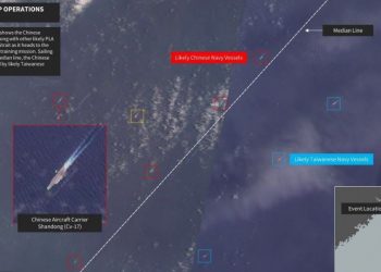 Chinese Aircraft Carrier Shandong (Cv-17) near China - Taiwan Median Line in South China Sea