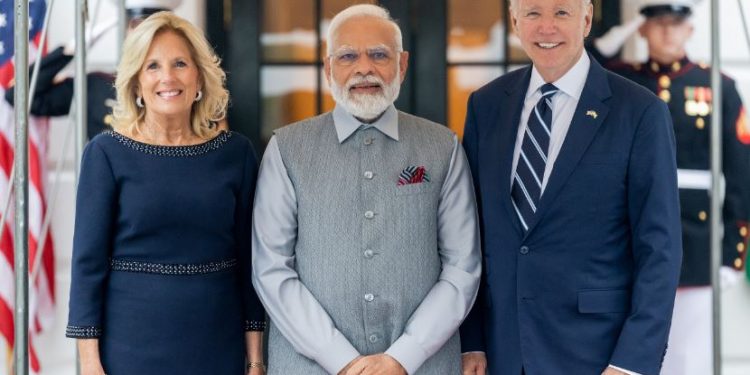 US president Joe Biden and first lady Jill Biden welcome Indian PM Narendra Modi at White House