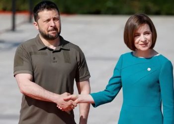 Ukrainian President Volodymyr Zelenskyy with his Moldavian counterpart Maia Sandu at the European Summit 2023 (Image: Twitter)