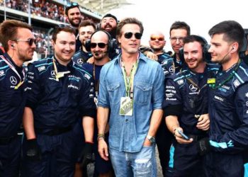 Brad Pitt at Silverstone during British Grand Prix qualifications