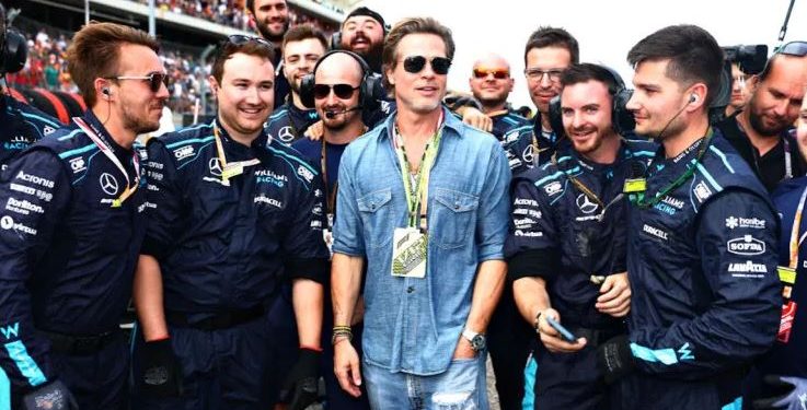 Brad Pitt at Silverstone during British Grand Prix qualifications