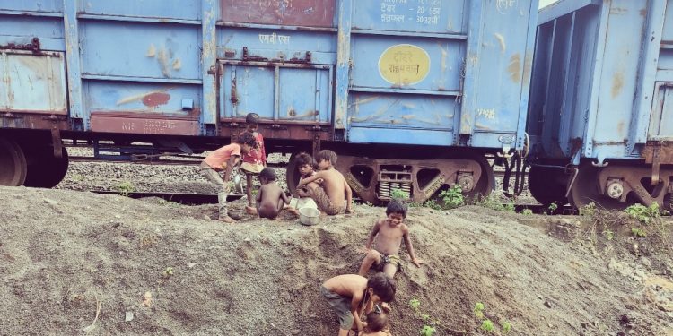 Children instead of going to schools 
are seen playing near railway tracks in Odisha's Jajpur district.