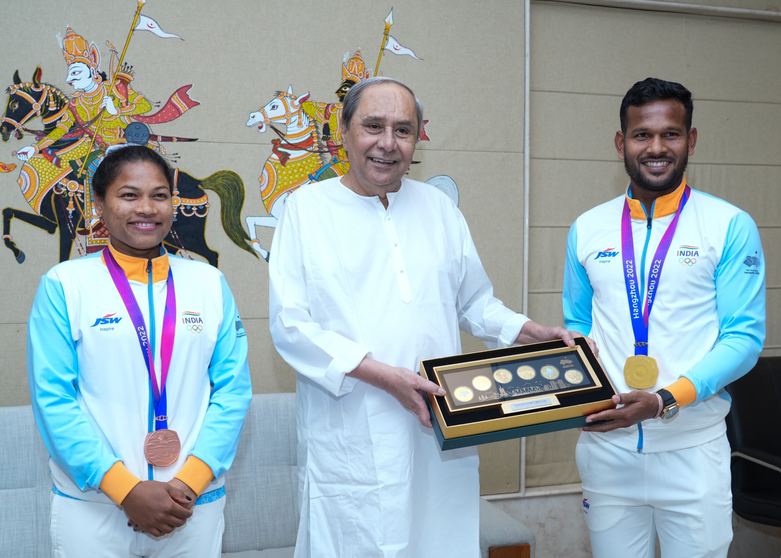 Naveen Patnaik with Amit Rohidas and Deep Grace Ekka