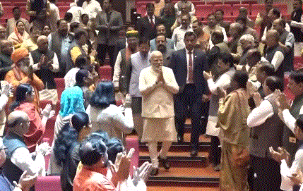 PM Modi given standing ovation at BJP Parliamentary Party meeting for assembly poll success