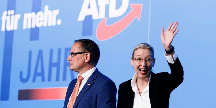 AfD co-leaders Tino Chrupalla (left), and Alice Weidel (PC: Carsten Koall via telegraph.co.uk)