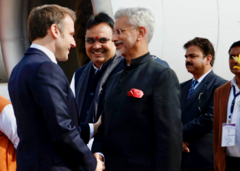 French President Emmanuel Macron arrives in Jaipur