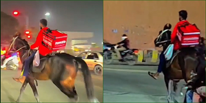 Watch: Delivery boy rides horse to deliver order in Hyderabad