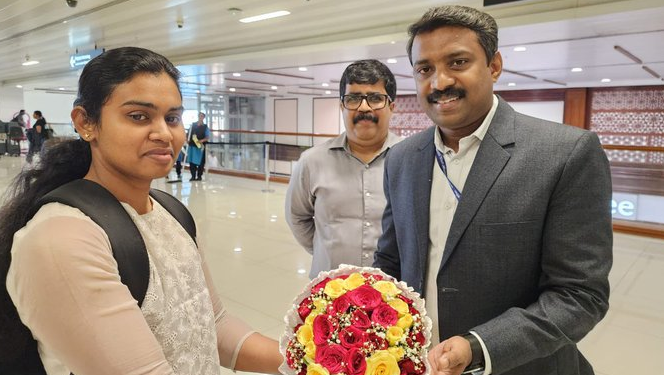 Indian woman cadet from Kerala on vessel MSC Aries returns home