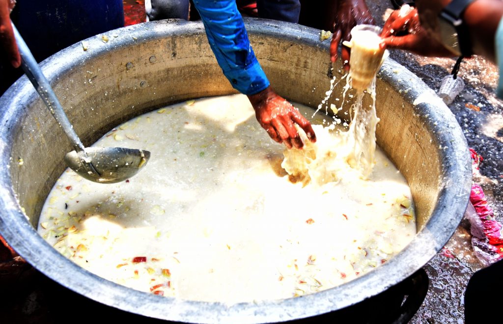 The pana is prepared by mixing water, jaggery, yoghurt and spices having cooling properties.