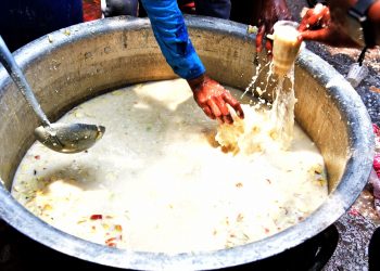 The pana is prepared by mixing water, jaggery, yoghurt and spices having cooling properties.