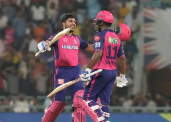 RR takes royal stride towards play-off, beat LSG by 7 wickets Lucknow: Sanju Samson scored five runs less than his opposite number KL Rahul but his unbeaten 71 off 33 balls had five times more impact compared to Rahul's relatively sedate 48-ball-76 as Rajasthan Royals took a giant leap towards IPL play-offs by comfortably beating Lucknow Super Giants by seven wickets here Saturday. While Rahul still is favourite to become Rishabh Pant's understudy as the second glovesman at the T20 World Cup, Samson did hit four classy sixes, including the winning one in a chase of 197, to keep himself in the discussion for that US bound flight. Samson and Jurel came together after the Royals had stumbled from a brisk start to hand the advantage to the home side, putting on a robust stand of 121 runs in just 62 balls stand for the unconquered fourth wicket to take their side over the line. Chasing a tricky 197 with LSG deploying seven bowlers including two leg-spinners, Rajasthan finished at 199 for three to win with an over to spare. On his part, the young Jurel finally discovered his mojo to put behind a barren run, smacking five fours and two sixes to make a sturdy 52 not out off 34 balls. The win took top-placed Rajasthan to 16 points — six clear from the second-best Kolkata Knight Riders — and a step closer to become the first team to reach the playoffs in the 17th edition. The play-offs cut-off this year is likely to be 18 points if one goes by the current mid-table muddle. LSG remained on fourth spot with 10 points in bag. Rajasthan openers Yashasvi Jaiswal (24) and Jos Buttler (34) knocked off 60 runs from the target unscathed, but their side went through a slump in the following overs while also losing three wickets in quick succession. It began with Buttler walking across his stumps to miss an angled full toss from Thakur, who knocked down the leg-stump for the first breakthrough. Marcus Stoinis bowled an innocuous delivery outside off to invite a free-flowing Jaiswal to go for it. The left-hander obliged but did not connect well, finding Bishnoi at deep point. LSG's plans to tie the Royals down with leg-spin became evident when the 41-year-old Amit Mishra came on as impact substitute and got the priced scalp of Riyan Parag (11) in his first over. Rajasthan slipped from 60 for no loss to 78/3 after nine, and this was when Jurel and Samson began their recovery work to put Rajasthan back on track again. Jurel and Samson began with a six and a four respectively off Mishra to push the leg-spinner on the backfoot and took 17 runs off Thakur's second over. Krunal Pandya (0/24) did well on his part to send down a few measly overs in between but RR were back on charge again when Mohsin Khan came on in the 14th over. Jurel hit the left-armer for 20 runs including three fours and a six in Mohsin's third of the game and also enjoyed a reprieve when Thakur, placed at short third man, dropped a crucial catch when the RR batter was on 32. Bishnoi's introduction as late as in the 16th over had no impact whatsoever, with RR having grasped full control of the proceedings. The leg-spinner leaked another 16 runs as RR inched closer to the finish line. Earlier in the first half, Rahul (76 off 48 balls) dug deep with Deepak Hooda (50 off 31 balls) as Lucknow Super Giants managed a competitive 196/5 against Rajasthan Royals. Rahul and Hooda gave LSG a solid footing with a 62-ball 115-run stand for the third wicket after early blows, but the failure of others meant the hosts could not capitalise on the hard work by the two. Rahul's 48-ball 76 with eight fours and two sixes was his fourth fifty of the season while Hooda banished his poor string of scores to make his first big score this IPL. PTI IPL, RR, LSG