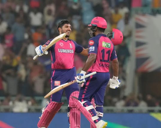 RR takes royal stride towards play-off, beat LSG by 7 wickets Lucknow: Sanju Samson scored five runs less than his opposite number KL Rahul but his unbeaten 71 off 33 balls had five times more impact compared to Rahul's relatively sedate 48-ball-76 as Rajasthan Royals took a giant leap towards IPL play-offs by comfortably beating Lucknow Super Giants by seven wickets here Saturday. While Rahul still is favourite to become Rishabh Pant's understudy as the second glovesman at the T20 World Cup, Samson did hit four classy sixes, including the winning one in a chase of 197, to keep himself in the discussion for that US bound flight. Samson and Jurel came together after the Royals had stumbled from a brisk start to hand the advantage to the home side, putting on a robust stand of 121 runs in just 62 balls stand for the unconquered fourth wicket to take their side over the line. Chasing a tricky 197 with LSG deploying seven bowlers including two leg-spinners, Rajasthan finished at 199 for three to win with an over to spare. On his part, the young Jurel finally discovered his mojo to put behind a barren run, smacking five fours and two sixes to make a sturdy 52 not out off 34 balls. The win took top-placed Rajasthan to 16 points — six clear from the second-best Kolkata Knight Riders — and a step closer to become the first team to reach the playoffs in the 17th edition. The play-offs cut-off this year is likely to be 18 points if one goes by the current mid-table muddle. LSG remained on fourth spot with 10 points in bag. Rajasthan openers Yashasvi Jaiswal (24) and Jos Buttler (34) knocked off 60 runs from the target unscathed, but their side went through a slump in the following overs while also losing three wickets in quick succession. It began with Buttler walking across his stumps to miss an angled full toss from Thakur, who knocked down the leg-stump for the first breakthrough. Marcus Stoinis bowled an innocuous delivery outside off to invite a free-flowing Jaiswal to go for it. The left-hander obliged but did not connect well, finding Bishnoi at deep point. LSG's plans to tie the Royals down with leg-spin became evident when the 41-year-old Amit Mishra came on as impact substitute and got the priced scalp of Riyan Parag (11) in his first over. Rajasthan slipped from 60 for no loss to 78/3 after nine, and this was when Jurel and Samson began their recovery work to put Rajasthan back on track again. Jurel and Samson began with a six and a four respectively off Mishra to push the leg-spinner on the backfoot and took 17 runs off Thakur's second over. Krunal Pandya (0/24) did well on his part to send down a few measly overs in between but RR were back on charge again when Mohsin Khan came on in the 14th over. Jurel hit the left-armer for 20 runs including three fours and a six in Mohsin's third of the game and also enjoyed a reprieve when Thakur, placed at short third man, dropped a crucial catch when the RR batter was on 32. Bishnoi's introduction as late as in the 16th over had no impact whatsoever, with RR having grasped full control of the proceedings. The leg-spinner leaked another 16 runs as RR inched closer to the finish line. Earlier in the first half, Rahul (76 off 48 balls) dug deep with Deepak Hooda (50 off 31 balls) as Lucknow Super Giants managed a competitive 196/5 against Rajasthan Royals. Rahul and Hooda gave LSG a solid footing with a 62-ball 115-run stand for the third wicket after early blows, but the failure of others meant the hosts could not capitalise on the hard work by the two. Rahul's 48-ball 76 with eight fours and two sixes was his fourth fifty of the season while Hooda banished his poor string of scores to make his first big score this IPL. PTI IPL, RR, LSG