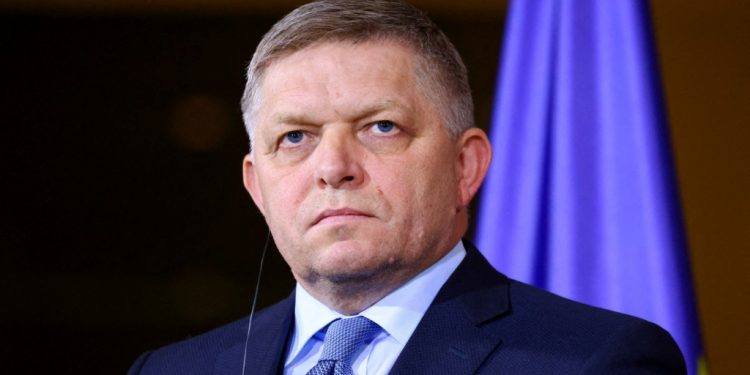 FILE PHOTO: Slovakia's Prime Minister Robert Fico looks on during a press conference with German Chancellor Olaf Scholz in Berlin, Germany, January 24, 2024. REUTERS/Nadja Wohlleben/File Photo