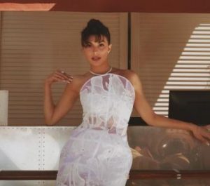 Jacqueliene Fernandez treats fans with white strapless knee-length dress