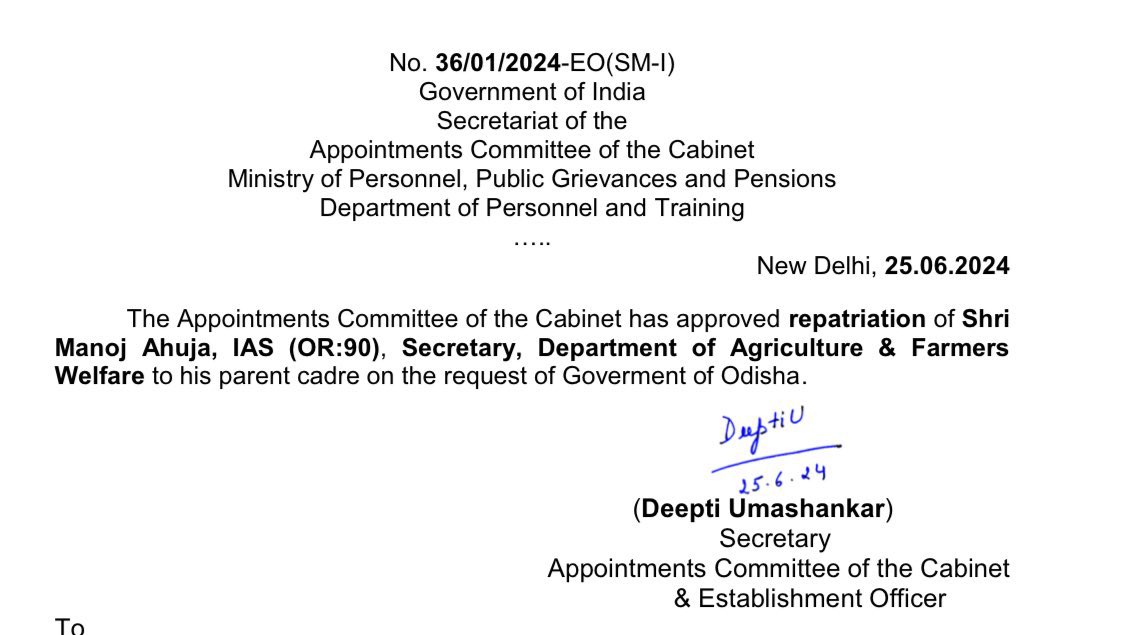 IAS, Manoj Ahuja, Odisha