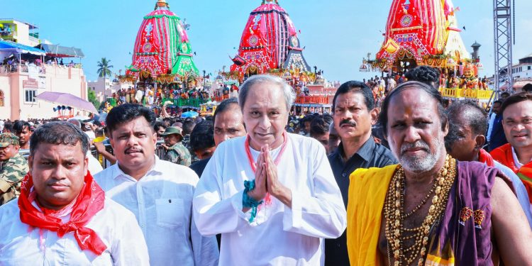 Former CM Naveen Patnaik during Rath Yatra in Puri