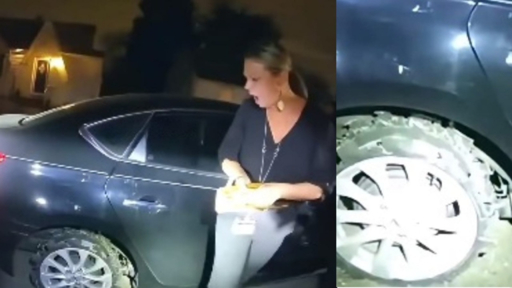 Watch viral video: Woman faces cop for driving car with no tyres, her excuses are beyond belief!