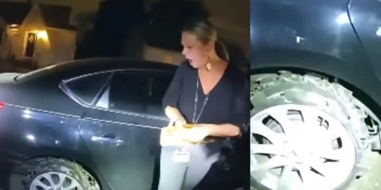 Watch viral video: Woman faces cop for driving car with no tyres, her excuses are beyond belief!
