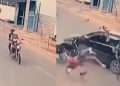 Viral video Instant karma as robbers go flying for free