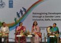 Development Commissioner Anu Garg, UNDP Deputy Resident Representative Isabelle Tschan, Jindal Steel & Power Limited President, Group Head,
CSR Prashant Hota, SSEPD Director Parul Patawari, W&CD Principal Secretary Shubha Sarma and PCI Programme Director Biraj Laxmi Sarangi during
the workshop in Bhubaneswar, Friday