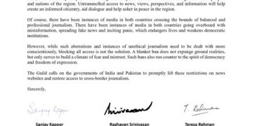 Editors Guild urges India, Pakistan to lift curbs on news websites