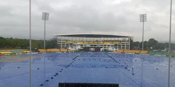 Stadium during rain