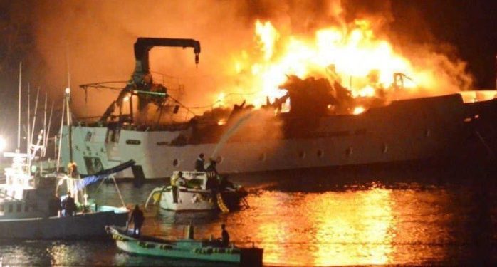 Oil tanker catches fire