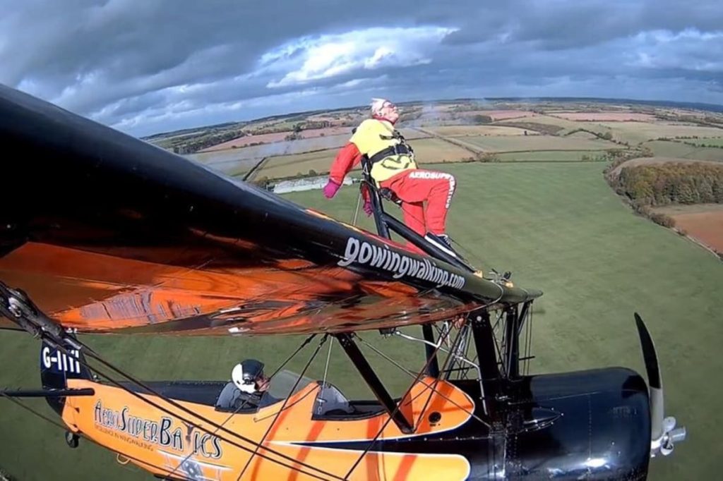 Sky-high feat at 99: Woman sets wing-walking record