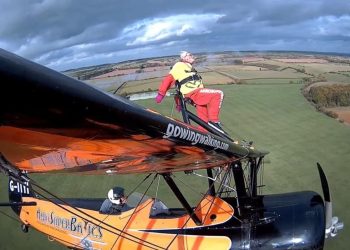 Sky-high feat at 99: Woman sets wing-walking record