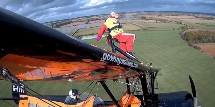Sky-high feat at 99: Woman sets wing-walking record